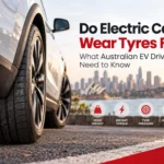 Electric car tyre showing EV tyre wear factors including weight, torque, tyre pressure and wheel alignment in Australia